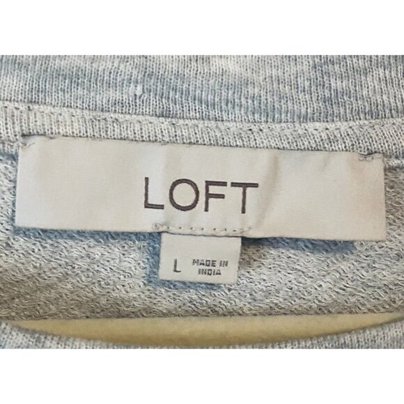 LOFT Sweater Womens Large Embroidered Ruffle Sleeve Sweatshirt Gray Cotton Boho - Picture 8 of 10